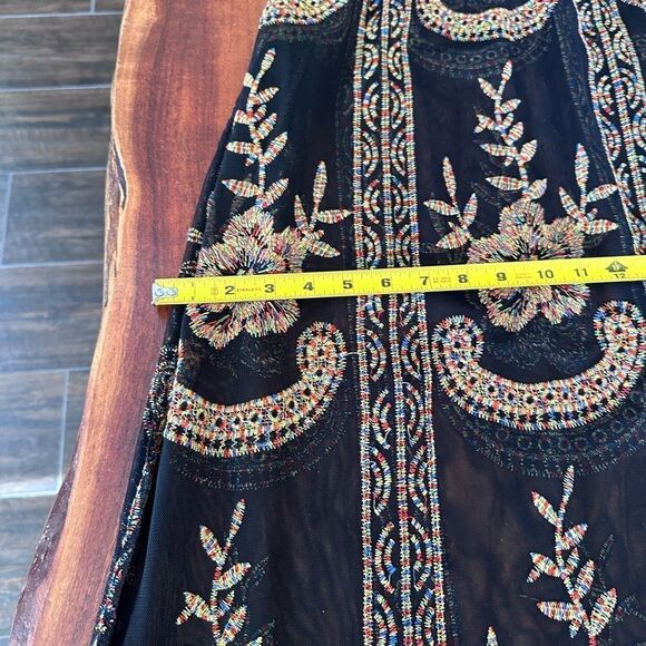 🌸 Honey Punch Black Mesh Maxi Dress w/ Copper Floral Embroidery – Size S - Picture 15 of 16